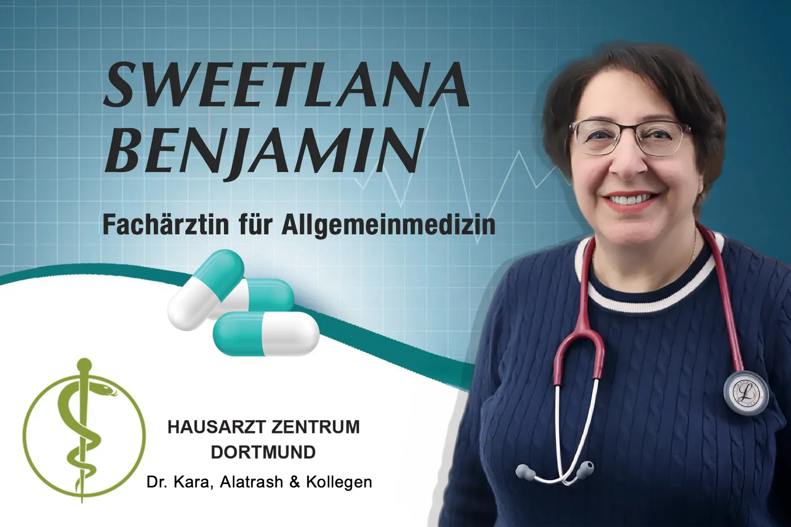 Porträtbild von Frau Sweetlana Benjamin - Fachärztin für Allgemeinmedizin Porträtbild von Frau Sweetlana Benjamin - Fachärztin für Allgemeinmedizin